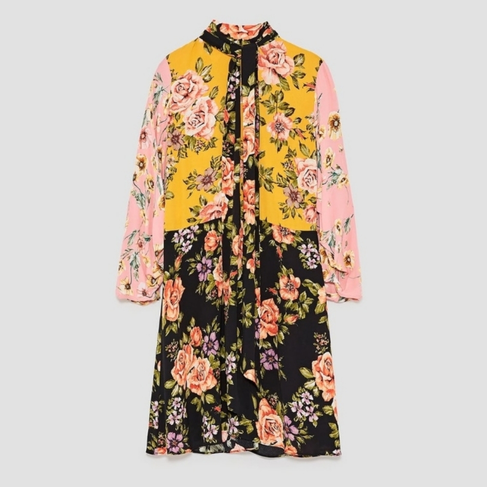 NWT Zara Floral Patchwork Dress